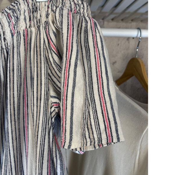 Loft Women's Size M White Linen Striped Off the Shoulder Shorts Romper #0153 - Picture 4 of 6